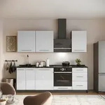 K&uuml;chenzeile Fame-line, Wei&szlig; Hochglanz/anthrazit, 230 Cm, Ap Eiche, Vicco