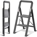Trittleiter 2 Stufen Aluminium Klappbar Mit Handlauf, Rutschfest, Bis 150 Kg