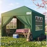 Faltpavillon 3x3m Wasserdicht Mit Seitenw&auml;nden, Uv-schutz 50+, Stahlrahmen, Gr&uuml;n