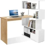 L-f&ouml;rmiger Computertisch Mit Drehbarem B&uuml;cherregal, Eiche Und Wei&szlig;
