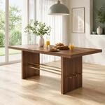 Esstisch 180 X 75 Cm F&uuml;r 6-8 Personen, Mdf, Walnuss- Und Goldoptik, Modernes Design