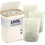 W&auml;schekorb 160l Mit Deckel, 3 F&auml;cher, Faltbar, Bambus, Beige