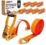 8er Set Spanngurte 50mm X 8m Mit Ratsche Und Haken, 5000kg, T&uuml;v/gs Gepr&uuml;ft