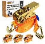 4x Spanngurte 4m 1000kg Mit Ratsche Und Haken, 25mm, T&uuml;v/gs Gepr&uuml;ft