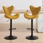 Barhocker 2er Set Chenille H&ouml;henverstellbar Mit Lehne Und Fu&szlig;st&uuml;tze Gelb