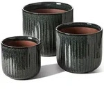 3er Set Blument&ouml;pfe Keramik Dunkeloliv 21+17+14 Cm Mit Drainageloch