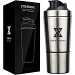 Edelstahl Protein Shaker 700ml + 200ml Sport Fitness Eiwei&szlig; Shake Bottle