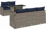 Gartensofa-set 6 Stk. Grau Und Marineblau Poly-rattan Vidaxl