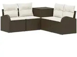 Sofa Set 5 Stk. Braun Und Creme Wei&szlig; Polyrattan Und Stahl Vidaxl