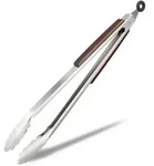 2 X K&uuml;chen- Und Grillzangen Aus Edelstahl, Mit Holzgriff, 38 Cm, Silber