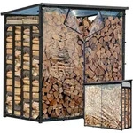 Metall Kaminholzregal Au&szlig;en 185 X 100 X 185 Cm Mit Wetterschutz Transparent, Basic -