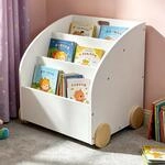 Relaxdays B&uuml;cherregal Kinder, 3 F&auml;cher, Hbt: 43,5x46x40 Cm, Mit Rollen, Abgerundete