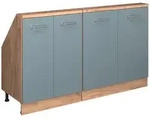 K&uuml;chenschrank F&uuml;r Dachschr&auml;gen R-line, Blau-grau/goldkraft Eiche, 140 Cm 2er...