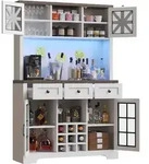 K&uuml;chenhochschrank Mit Schublade, Verstellbaren Regalb&ouml;den, Led Und Weinregal,...