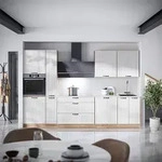 K&uuml;chenzeile Fame-line, Wei&szlig; Landhaus/goldkraft Eiche, 310 Cm Ohne Arbeitsplatte,