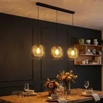 Led H&auml;ngelampe Pendelleuchte Esszimmerlampe 3-flammig Schwarz Metall H 150 Cm