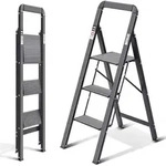 Kingrack Klapptrittleiter 3 Stufen Mit Handlauf, Rutschfeste Aluminium