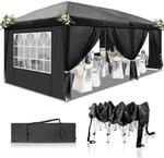 Partyzelt 3x6m, H&ouml;henverstellbar, Wasserdicht, Mit 6 Seitenteilen, Schwarz
