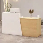 Empfangstheke Mit Schublade Und Ablagef&auml;chern, 80cm, Wei&szlig; + Holz, Links