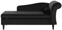 Chaiselongue Rechtsseitig Schwarz Samt Mit Armlehne Stauraum Und Nackenrolle...