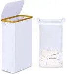 W&auml;schekorb Mit Deckel 60l, Schmal, Faltbar, Mit Herausnehmbarem Innensack, Wei&szlig;