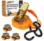 4er Pack Spanngurte 4m Mit Ratsche Und S-haken, 25mm, 800kg, T&uuml;v/gs Gepr&uuml;ft