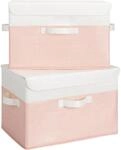 Aufbewahrungsboxen Stoff Mit Deckel, 2er Set, Faltbar, Wei&szlig;-rosa
