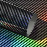 Autofolie Carbon Schwarz Silber Holo Glanz Mit Regenbogeneffekt, 30x152cm