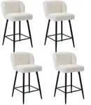 Barhocker 4er Set Mit Kunstfell, Geschwungener R&uuml;ckenlehne Und Metallf&uuml;&szlig;en, Wei&szlig;