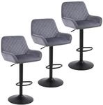Barhocker 3er Set Samt Grau, H&ouml;henverstellbar, Drehbar, Mit R&uuml;ckenlehne