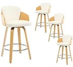 Barhocker 4er Set Mit Holzbeinen, Gepolstert, Samt-r&uuml;ckenlehne, Beige
