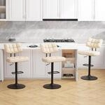 Barhocker 3er Set, H&ouml;henverstellbar, Drehbar, Mit R&uuml;ckenlehne, Pu-leder, Beige