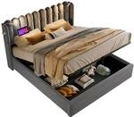Stauraumbett 140 X 200 Cm Aus Samt, Doppelbett Mit Leselampe Und Usb, Ohne...