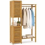 Relaxdays Kleiderst&auml;nder, Bambus, 2 Schrankf&auml;cher, Kleiderstange, Haken, Hbt: 164 X