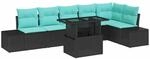 Gartensofa-set 7 Stk. 6-sitzanzahl Schwarz Und Blau Poly-rattan Vidaxl