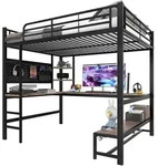 Hochbett 140 X 200 Cm Mit Schreibtisch, Regalen, Lochplatte, Usb Und Typ-c, Ohne