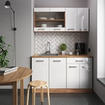 Vicco - Singlek&uuml;che R-line, Wei&szlig; Hochglanz/goldkraft Eiche, 140 Cm Ohne