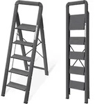 Klapptritt 5 Stufen Mit Handlauf, Aluminium, Bis 150 Kg, Schwarz