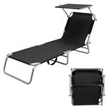 3-bein Gartenliege Klappbar Mit Sonnendach - Schwarz - Relax Sonnenliege Mit...