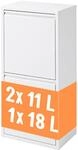 Relaxdays M&uuml;lleimer, 3 F&auml;cher, 18l, 2x 11l, Aufklappbar, Entnehmbare...