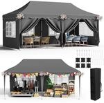 Faltpavillon 3x6m Grau Wasserdicht Mit 6 Seitenw&auml;nden, Uv-schutz 50+