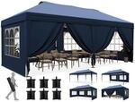 Faltpavillon 3x6m Mit 6 Seitenw&auml;nden, Uv-schutz 50+, Stahlrahmen, Blau