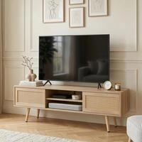 Tv-lowboard Aus Rattan Mit Schiebet&uuml;ren, Verstellbaren B&ouml;den Und Holzf&uuml;&szlig;en,...