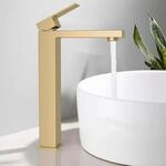 Waschtischarmatur Gold Hoch, Edelstahl, Keramikkern, 250mm Auslaufh&ouml;he
