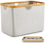 Faltbarer W&auml;schekorb 68l Beige Mit Henkel, Stoff & Bambus