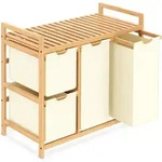 W&auml;schekorb 3 F&auml;cher Mit Ablage, Bambus, 150l, Beige