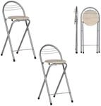 Klappbarer Barhocker 2er-set, Keine Montage, Sitzh&ouml;he 61cm, Holzoptik & Silber