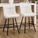 Barhocker 2er Set Chenille Gepolstert Mit Metallbeinen, Wei&szlig;