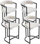 Barhocker 4er Set Mit Kunstfell, Metallgestell, R&uuml;ckenlehne, Wei&szlig;