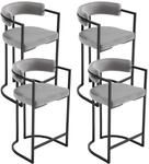 Barhocker 4er Set Samt Mit Armlehnen Und R&uuml;ckenlehne, Grau, Sitzh&ouml;he 66cm